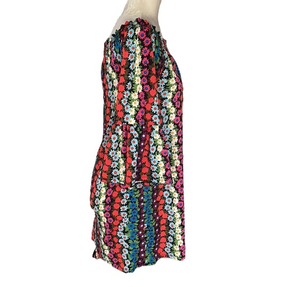 Trina Turk Daisy Floral Bell Sleeve Off the Shoulder Mini Swing Slip Dress - S - Picture 9 of 16